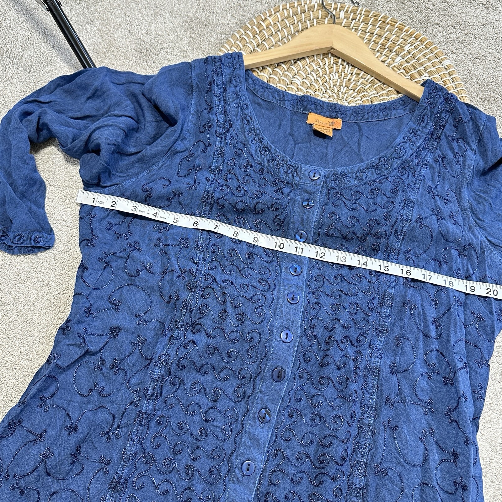 Sakkas Fedella Deep Scoop Neck Longsleeve Top Adjustable Back Straps Blue 1X/2X