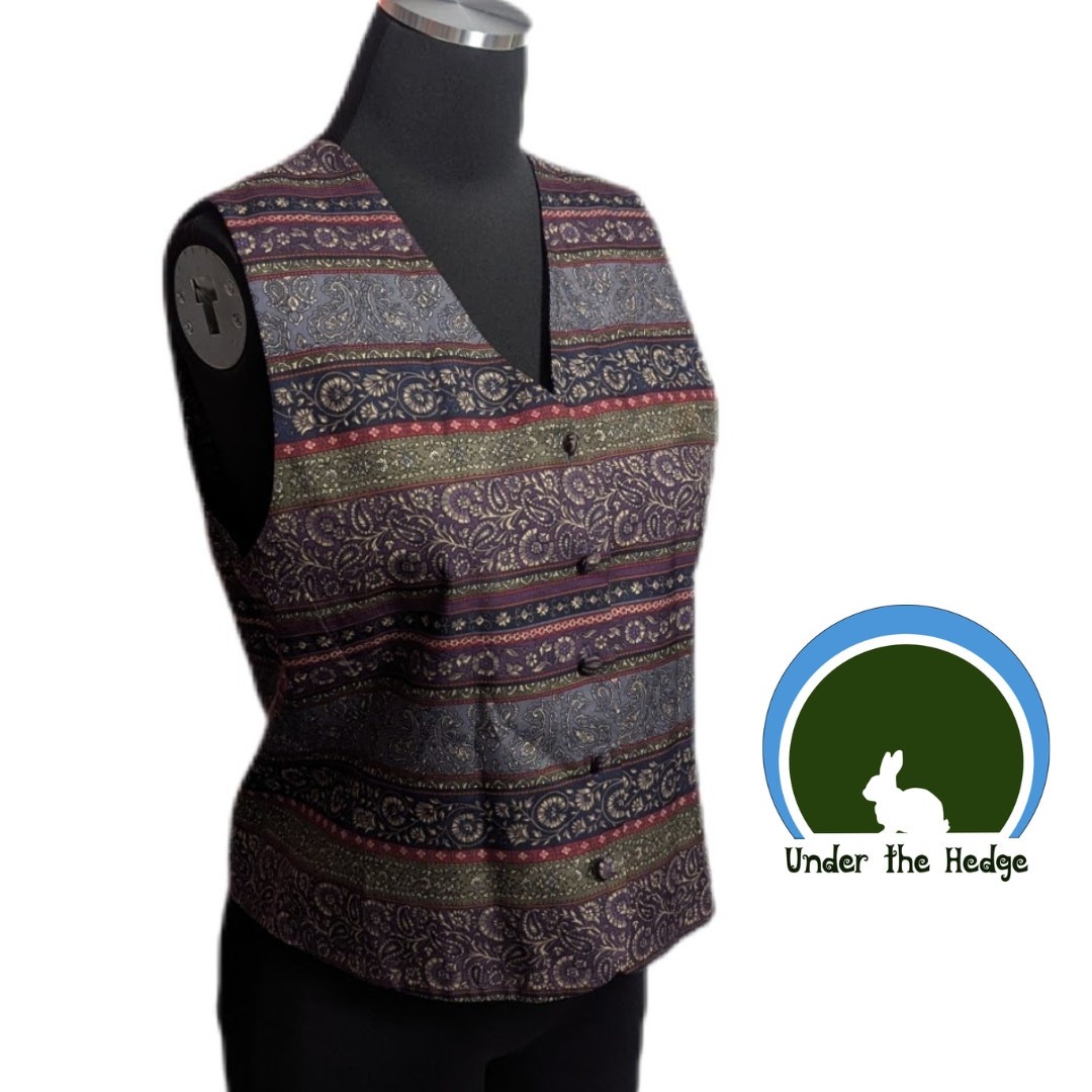 90s Talbots Multi Floral Paisley Silk Vest Size 8P 8 Petite cottage indie K1