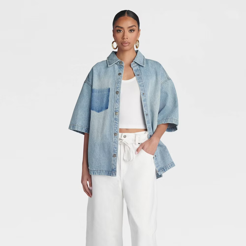 KBB by KAHLANA Women Short Sleeve ‘The Boxy Denim Shirt’ – Light