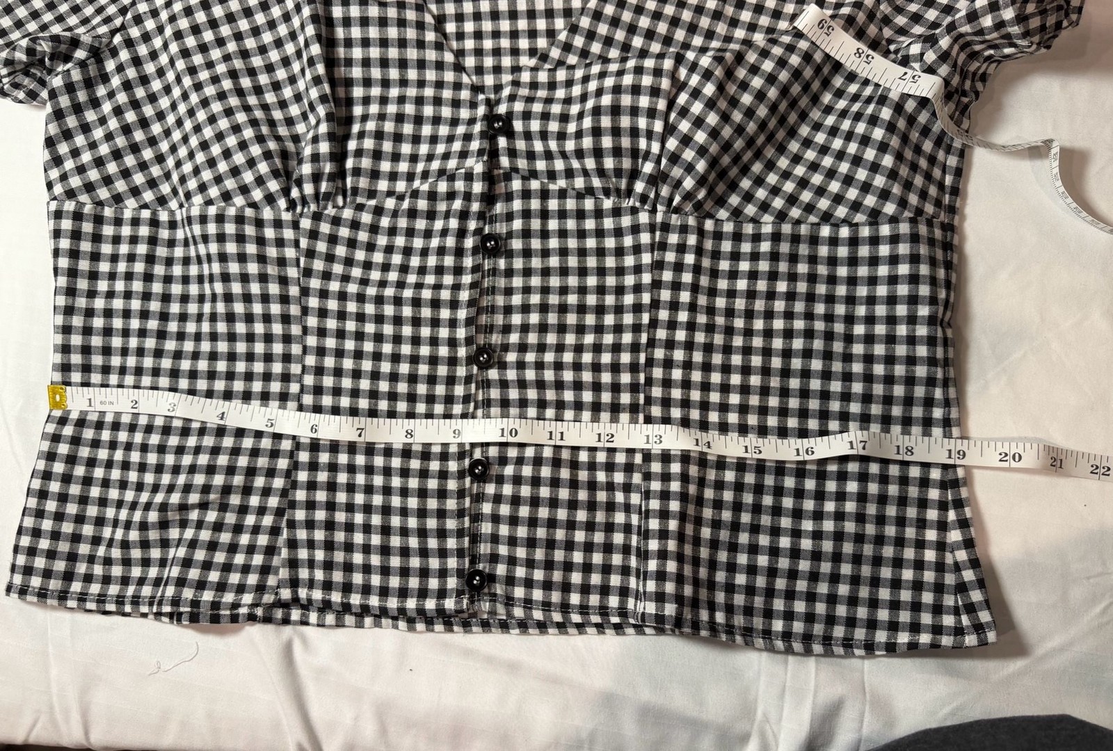 Black and White Gingham Plaid V-Neck Button-Up Blouse