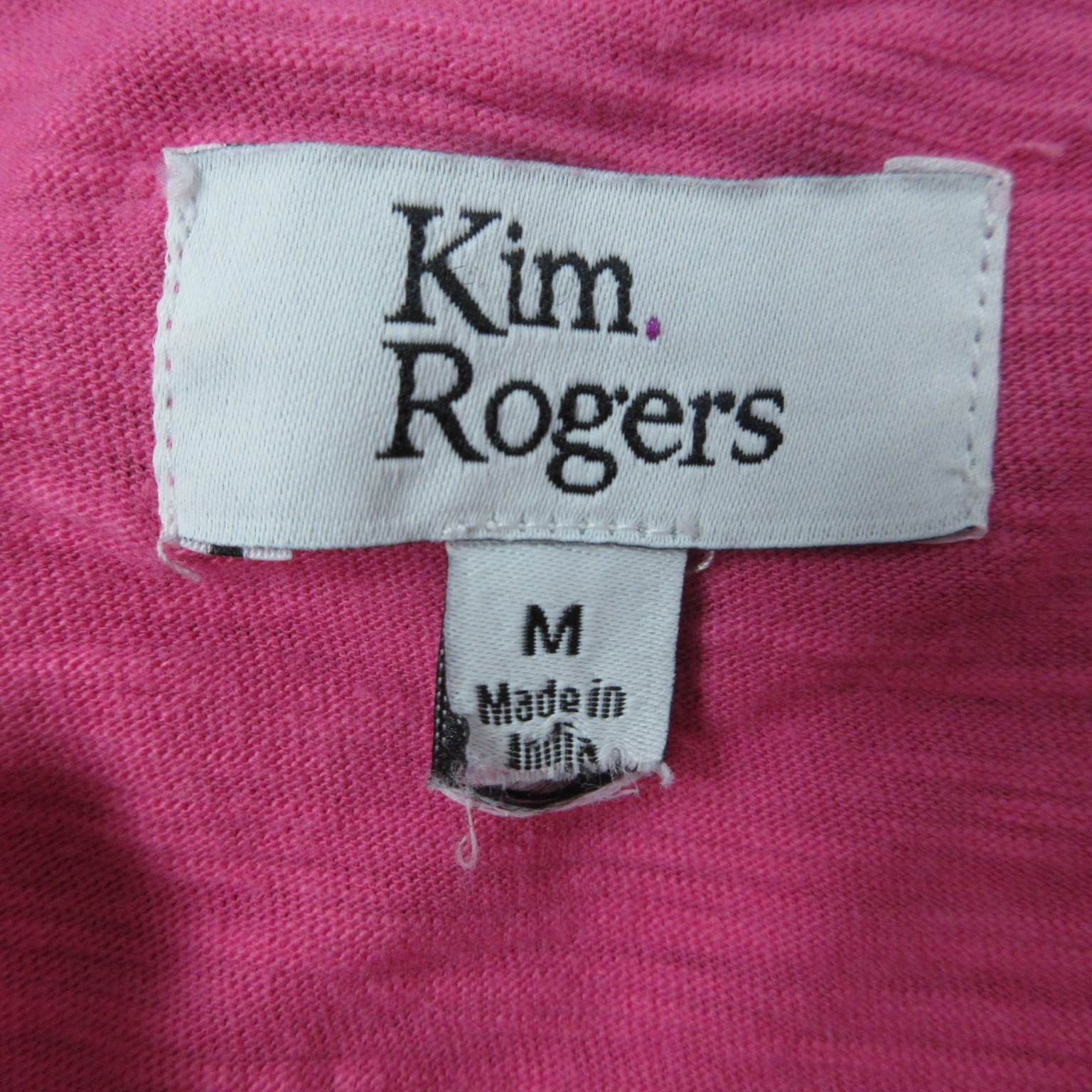 Kim Rogers Top Womens Medium Pink 3/4 Sleeve Tunic Boho Crochet Trim Lightweight