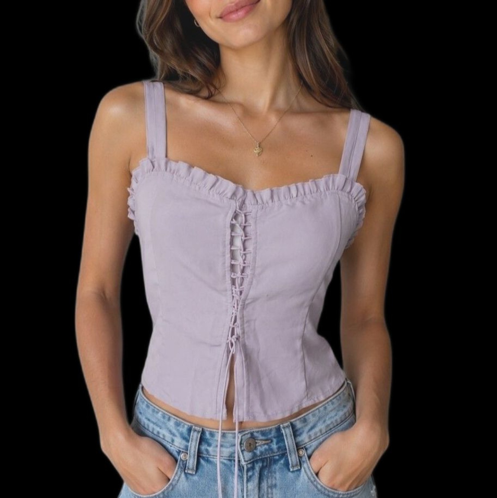 NWT Forever 21 Lilac Lace-Up Milkmaid Corset Bustier Top – Size S