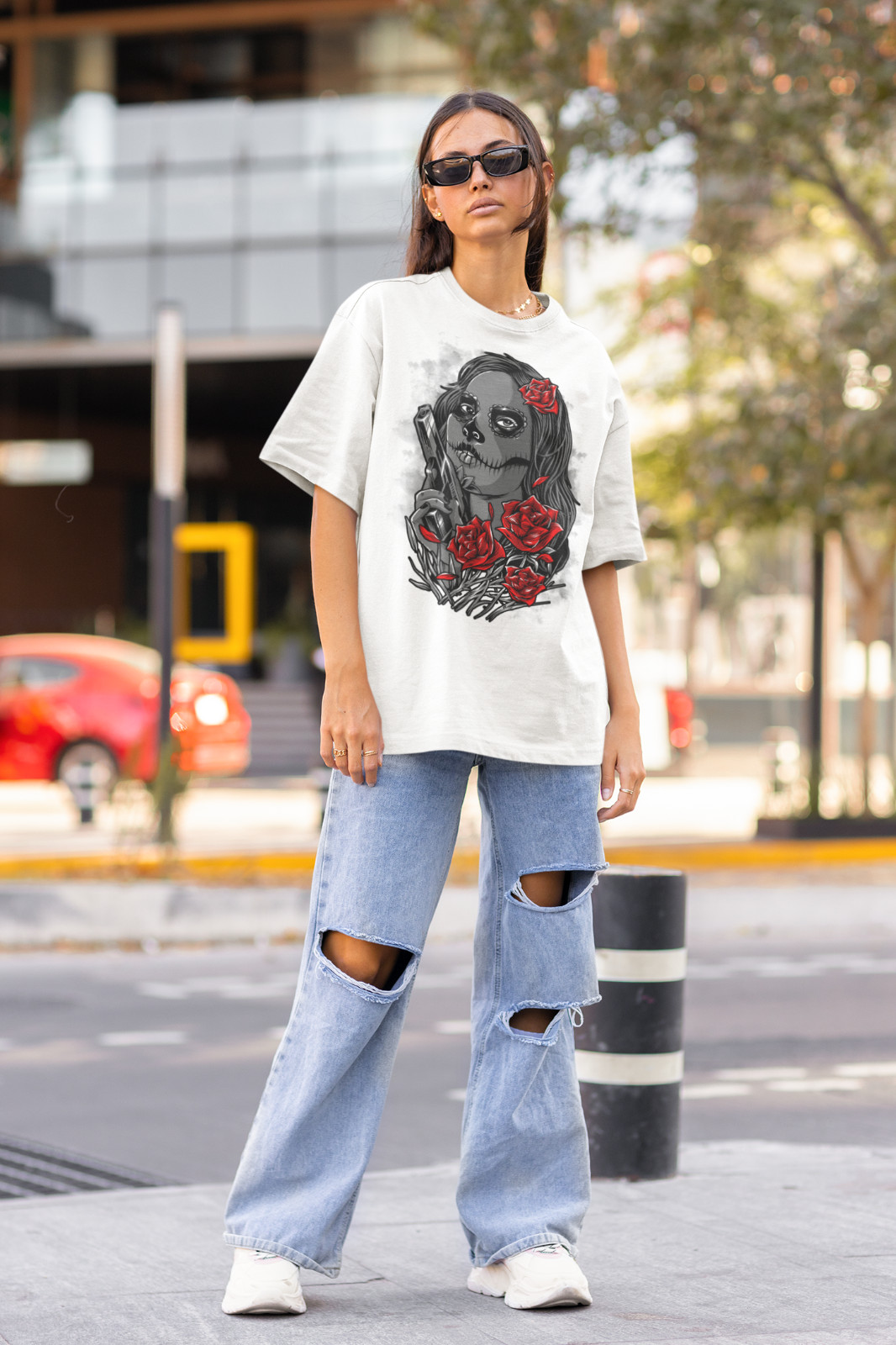 New White Womens Classic T-Shirt “Muerta” S, M, L, XL, 2XL, 3XL Free US Shipping