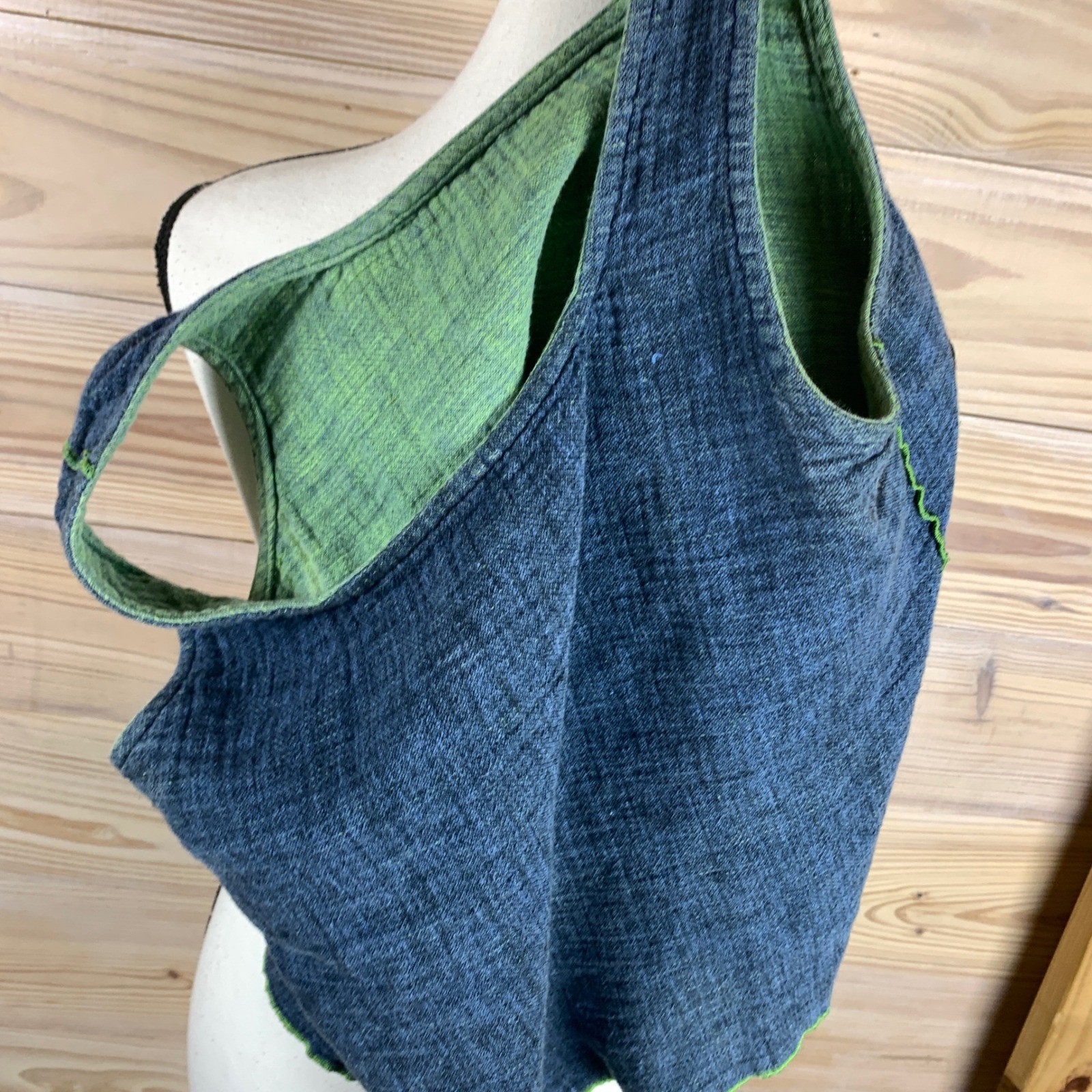 Unbranded Reversible Tank Top Women M Green Woven Boxy Square Neck Sleeveless