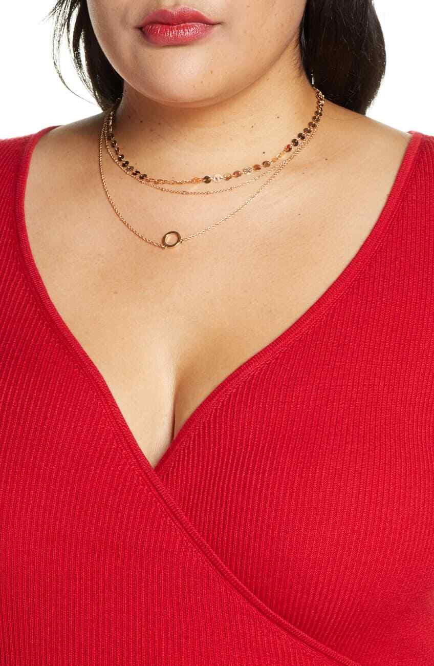 Leith Size: 4X Ribbed Wrap Front Sweater Color: Red Chili