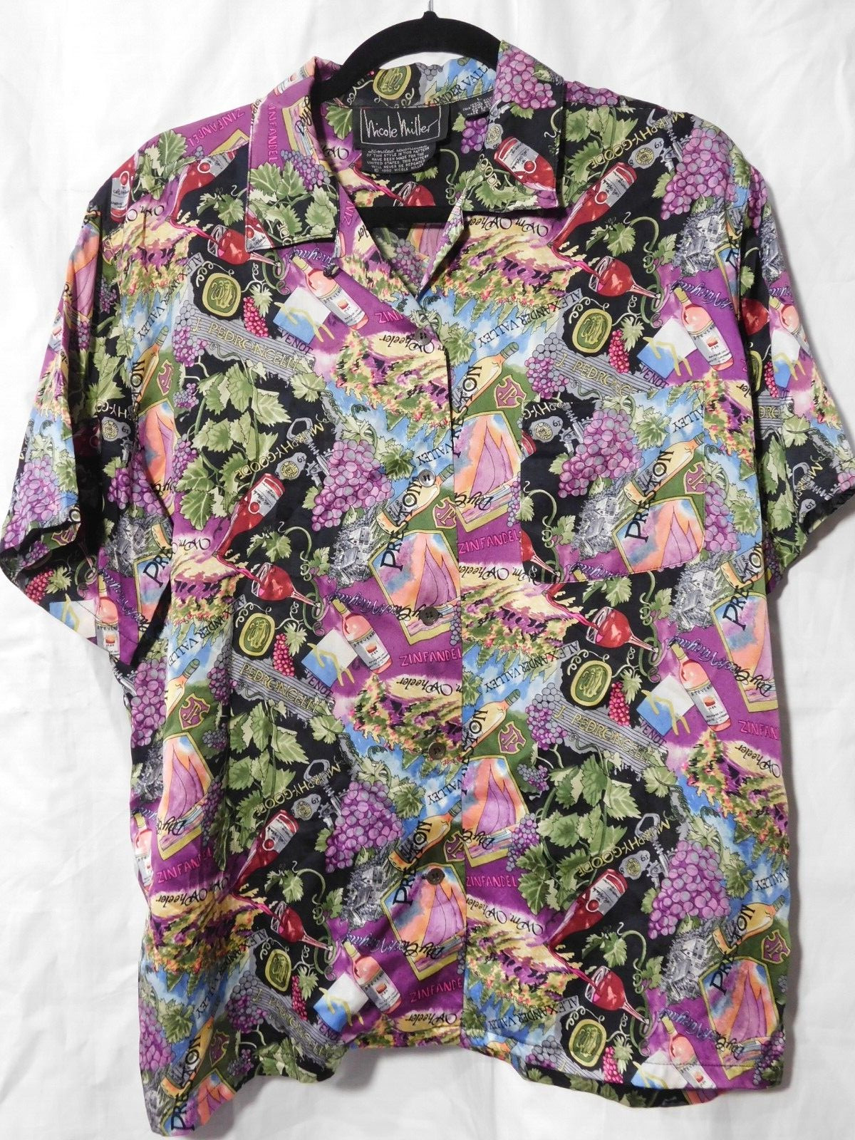 NICOLE MILLER Limited Edition 100% Napa Valley Silk Button front Blouse Size L