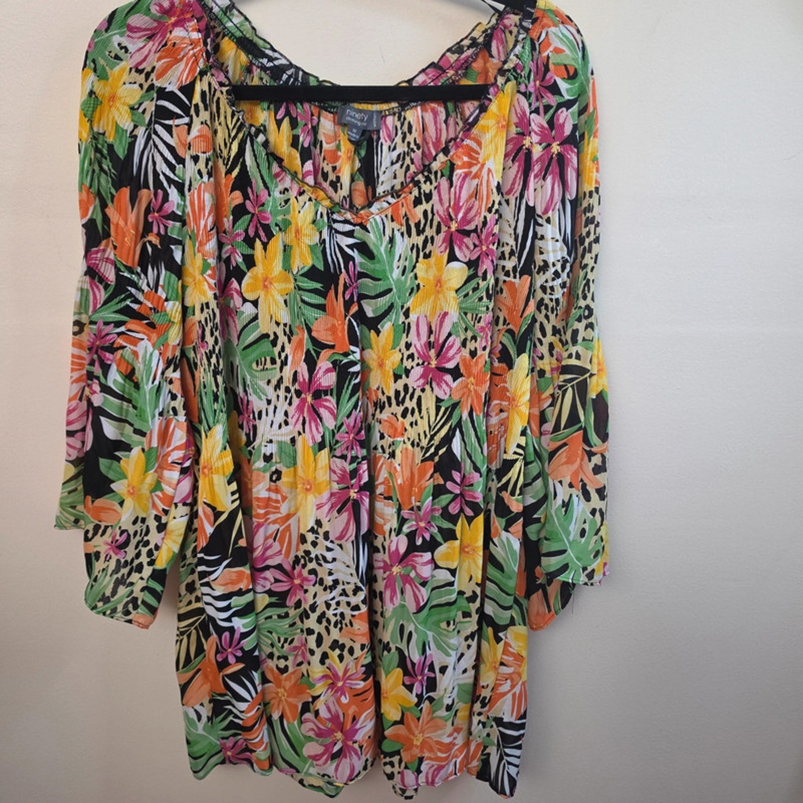 Ninety Clothing Co Floral Off Shoulder Tunic Wide Sleeves SZ 1X