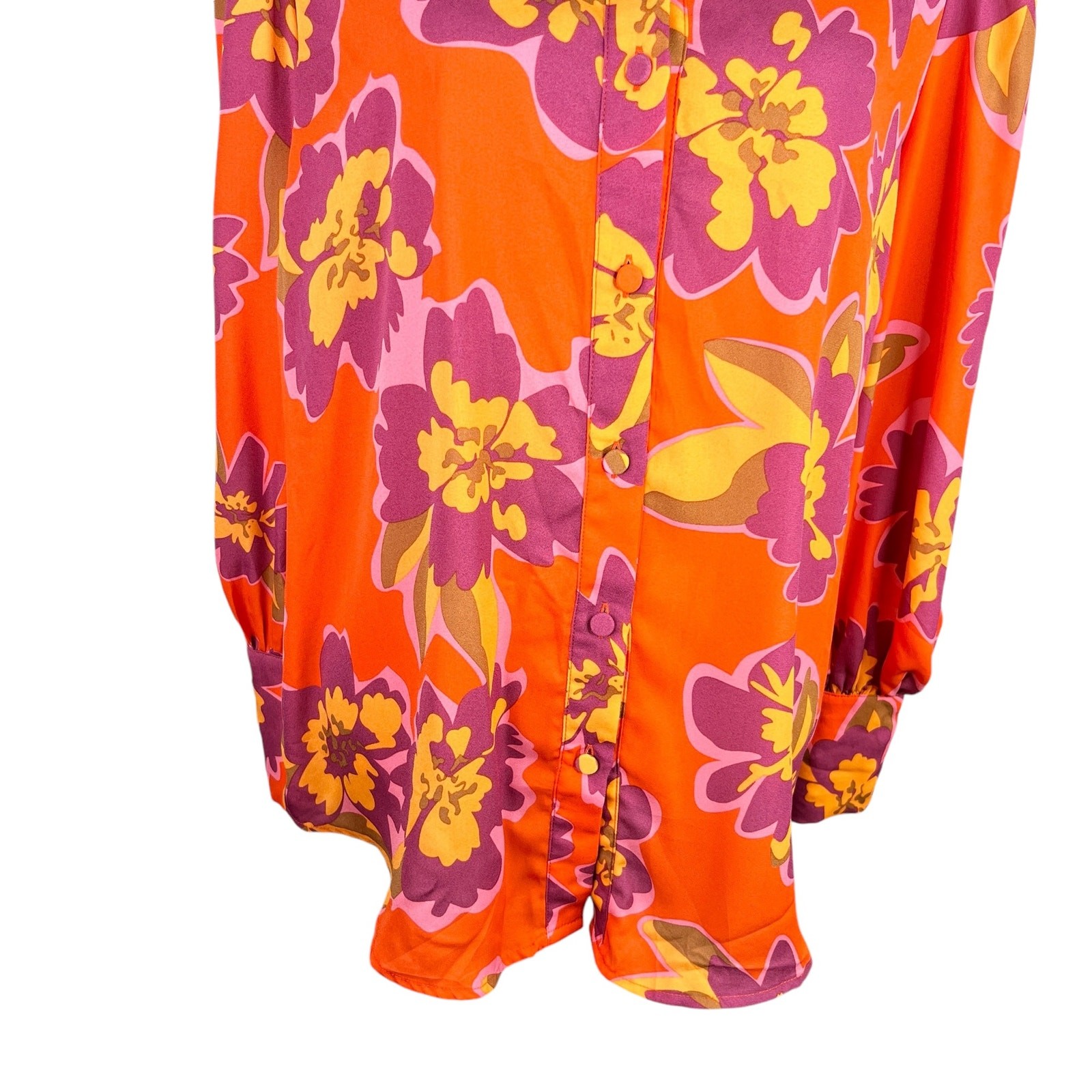 BTFBM Retro Button Down Large Shirt Top Bright Colors Lapel V Neck