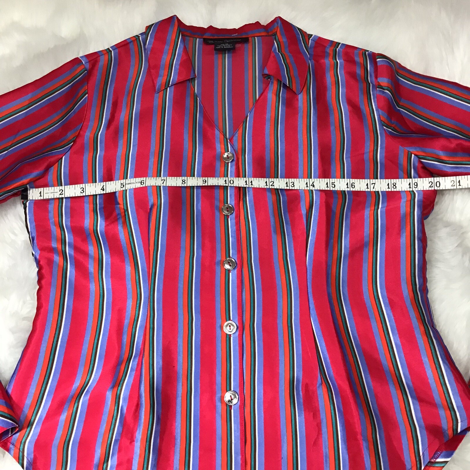 Connie Howard Retro VTG Blouse Satin Stripes Long Sleeve 60’s 70’s Shirt 10 L