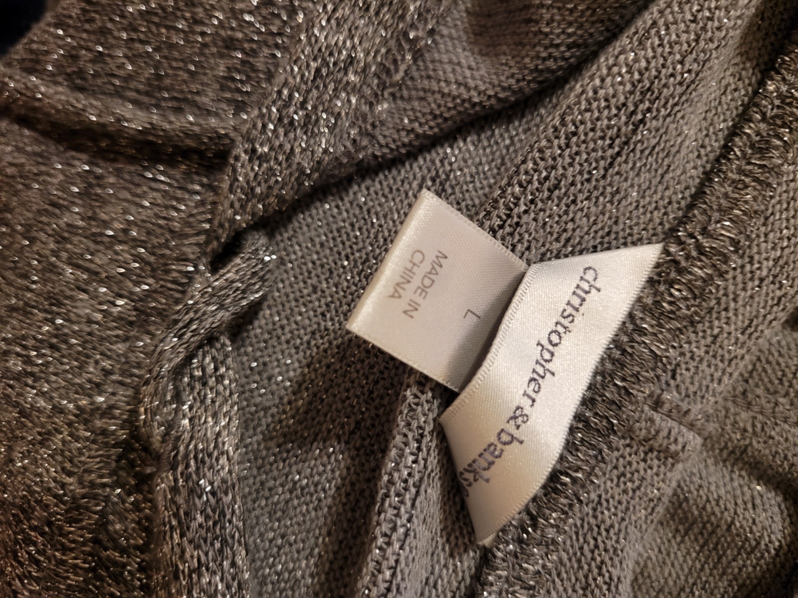 Christopher & Banks Silver Gray Metallic Hooded Shirt Top L