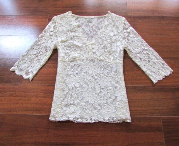 VERTIGO PARIS ~ Size S ~ Vanilla Cream! Sheer Floral Net Lace Sweetheart Top c2