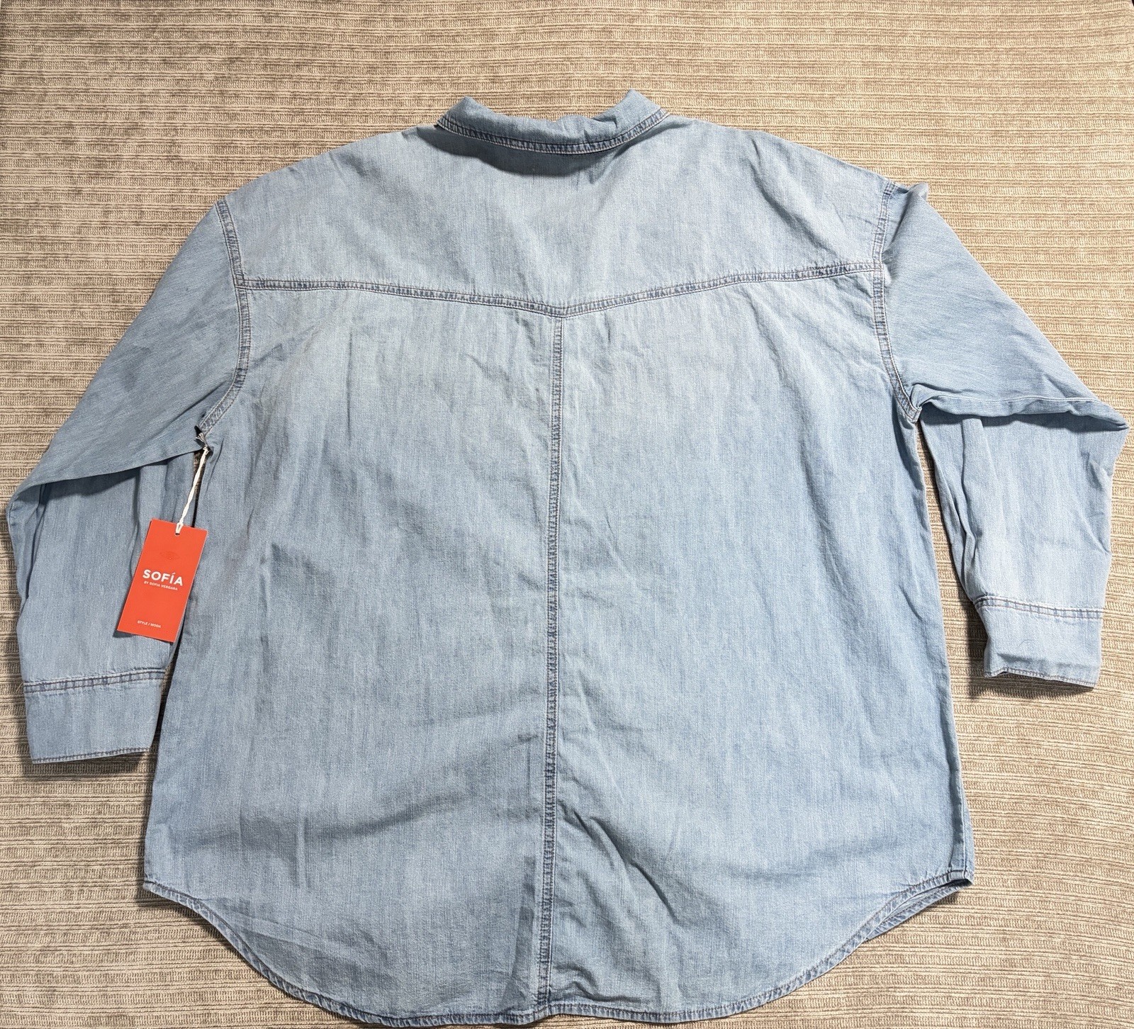 Sofia Vergara Women’s Plus Oversized Boyfriend Shirt Long Sleeves Jenim XXXL 20