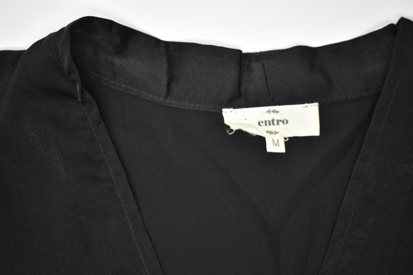 Entro Black Satin Feather Cuff Bodysuit Women’s Medium Glam Party V-Neck Top