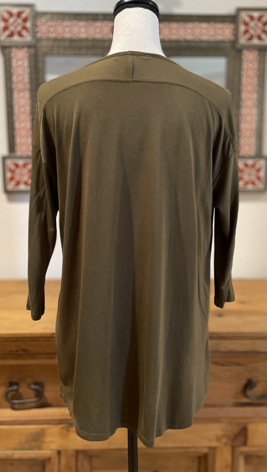 Forever 21 Dk Olive Deep V Neck Drop Shoulder Oversize 3/4 Sleeve Tunic New Sz S