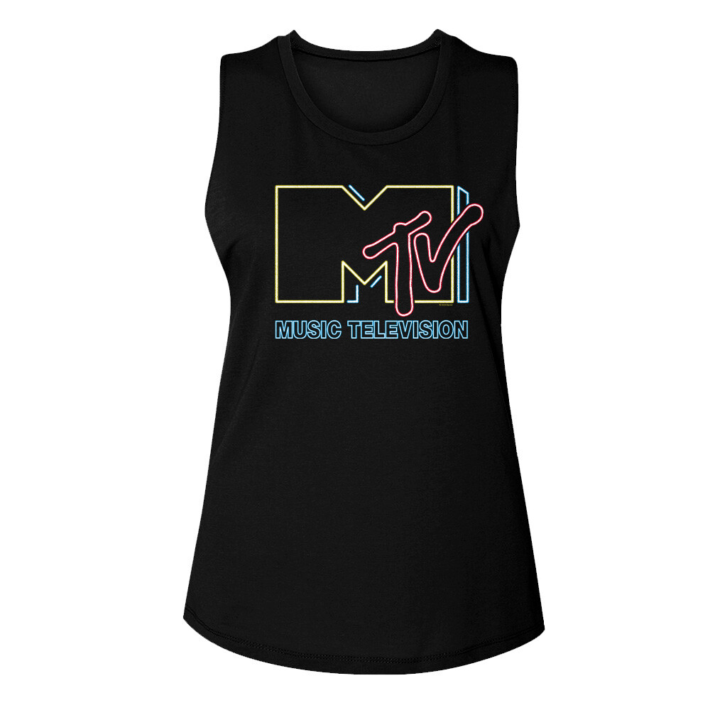 MTV Music Television Neon Lights MTV Logo Women’s Muscle Tank T Shirt