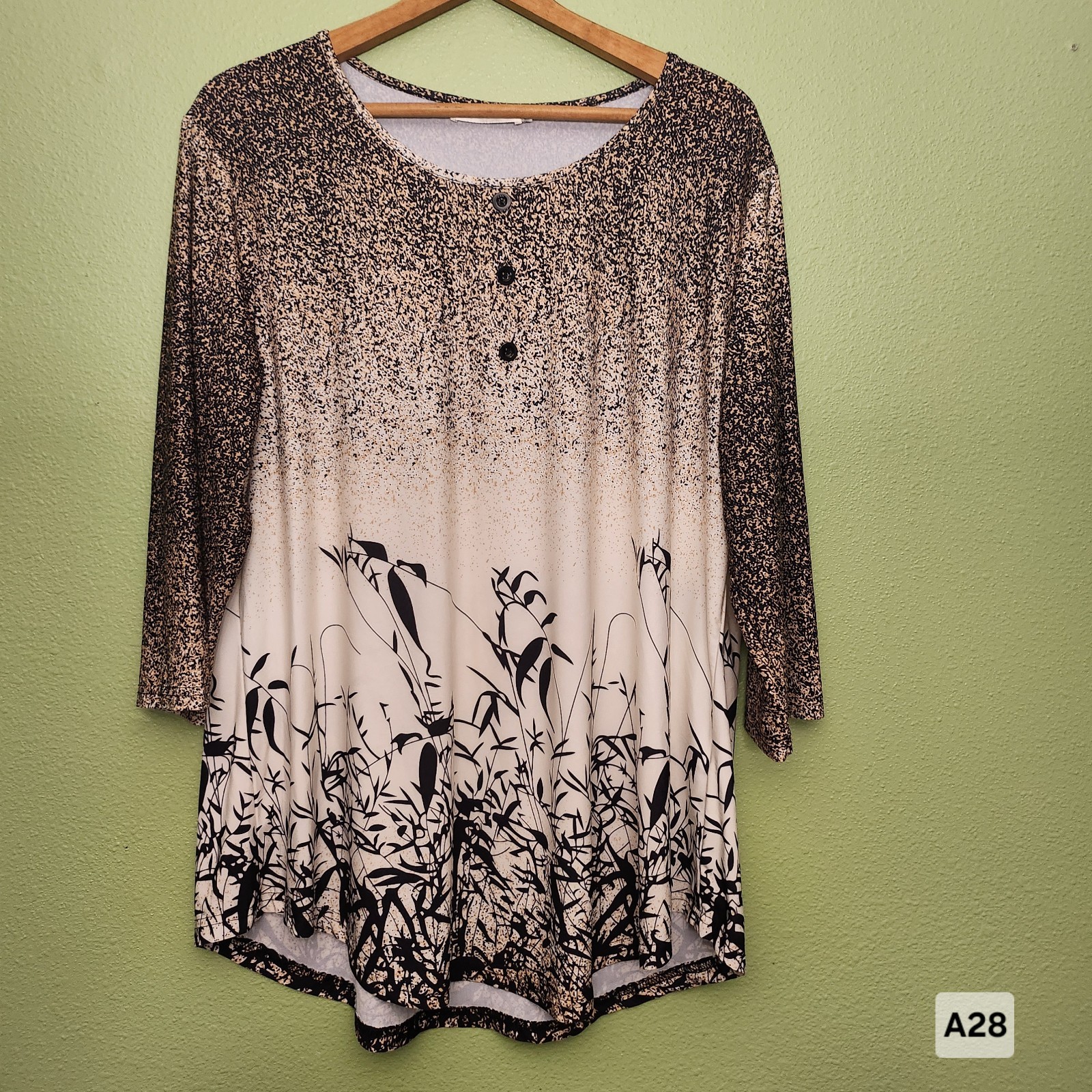 Baishenggt Tunic Top-Womens 2XL- 3/4 Sleeve Blouse-Poly Blend-Ombre-Nature Scene