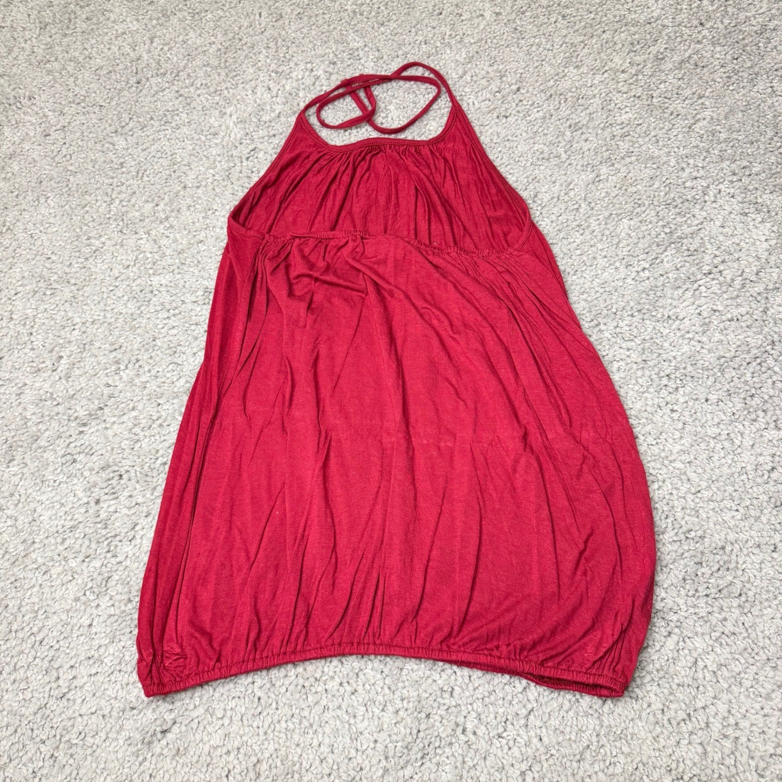 Urban Nomad Earthbound Trading Co Red Halter Top Bubble Hem Boho Blouse L/XL