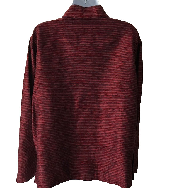 Chico’s Design Top Red Button Up Brocade Long Sleeve Blouse Size 2 (US Size L)