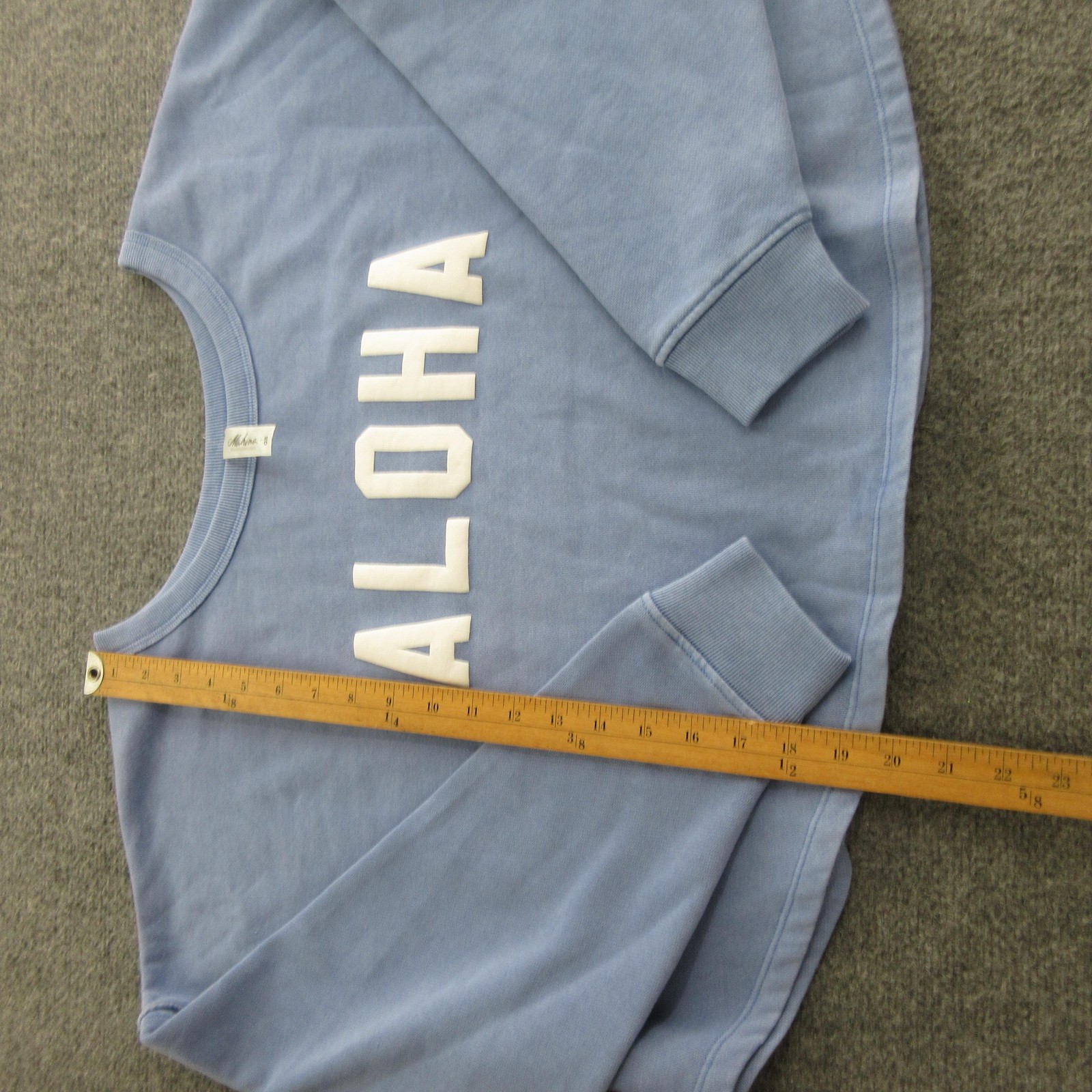 Mahina Shirt Womens One Size Blue Aloha Graphic Cropped Fleece Pullover Top