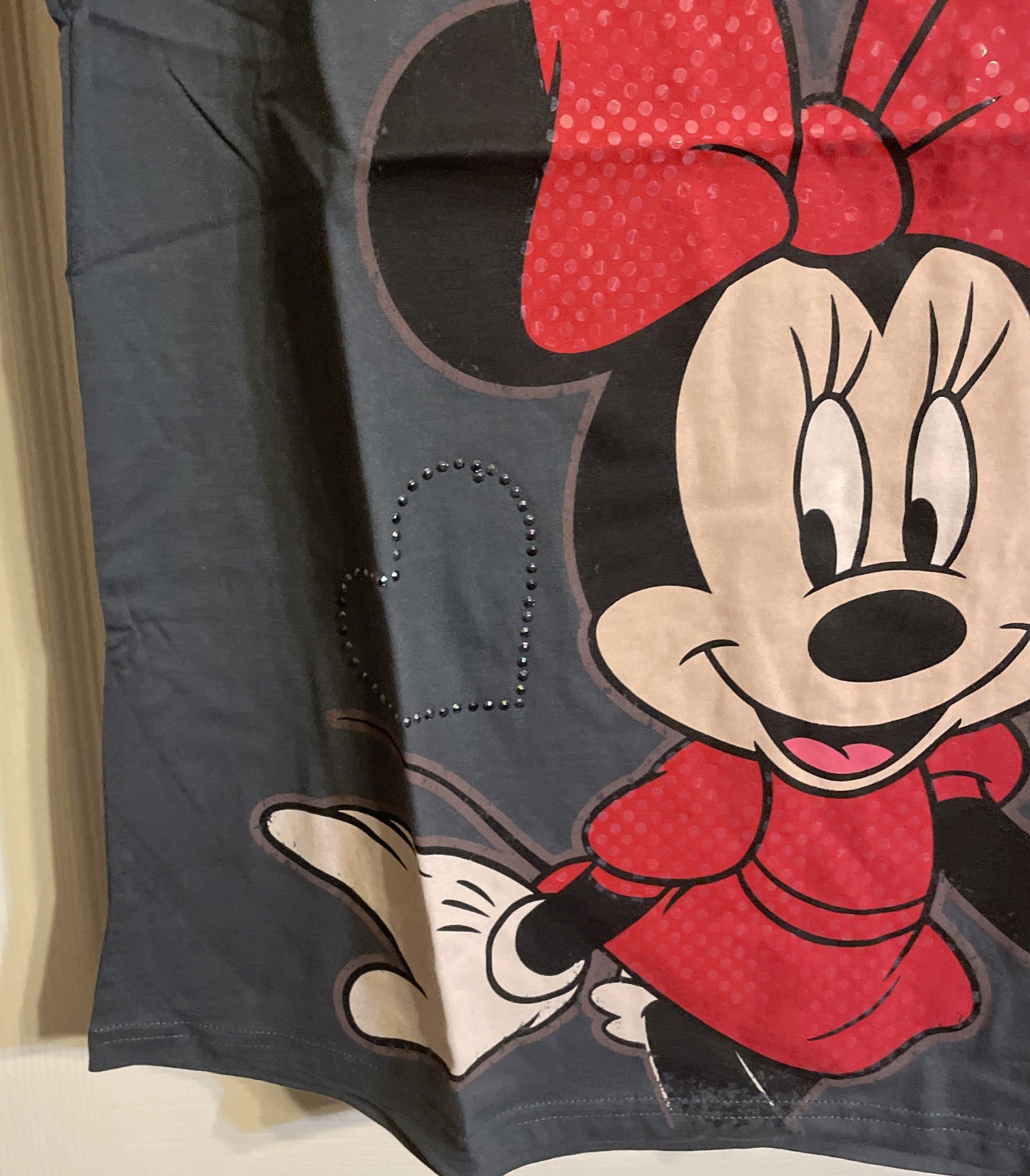 New Disney Minnie Mouse Womens Gray Double-sided Graphic Logo Tshirt Large 14-16