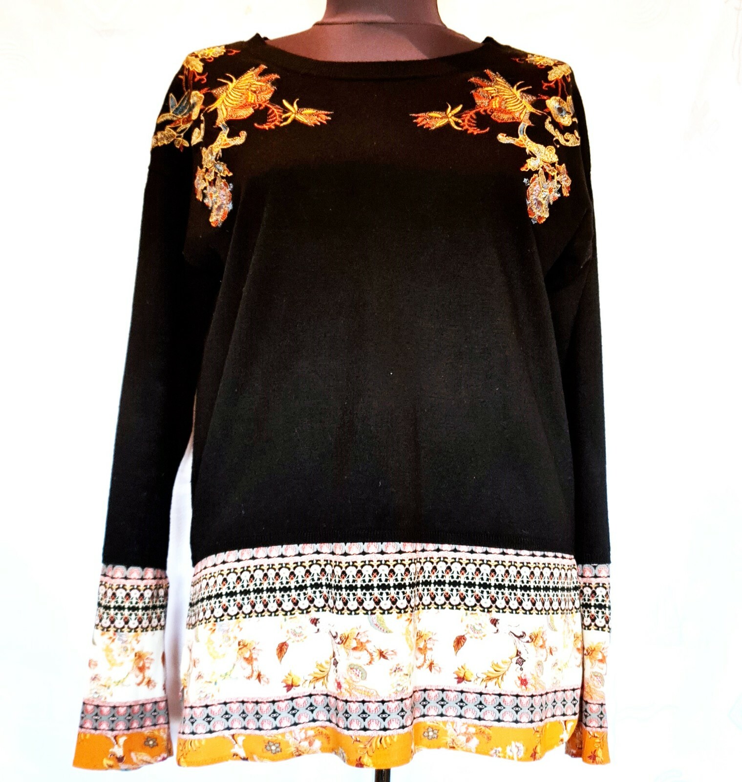 AUTHENTIC DESIGUAL LOGO VISCOSE BLEND BLACK ORANGE WOMENS BLOUSE SIZE US M 38