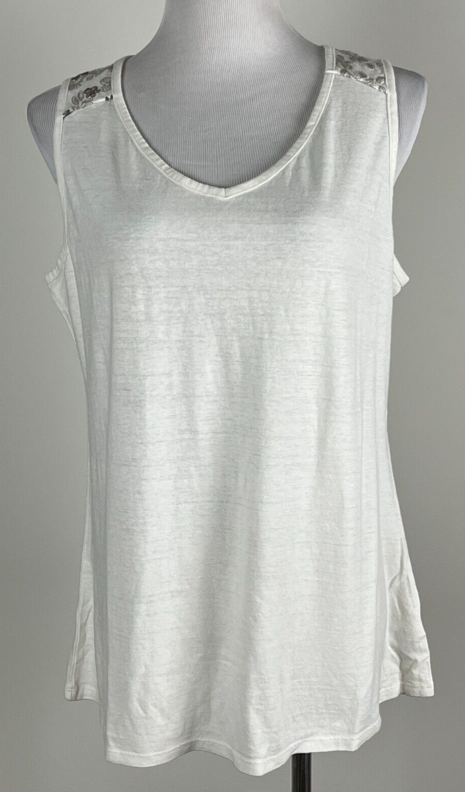 *NEW* ROYAL ROBBINS Embroidered ‘Flynn V-Neck Tank’ (Hemp/Cotton) – L, Cream