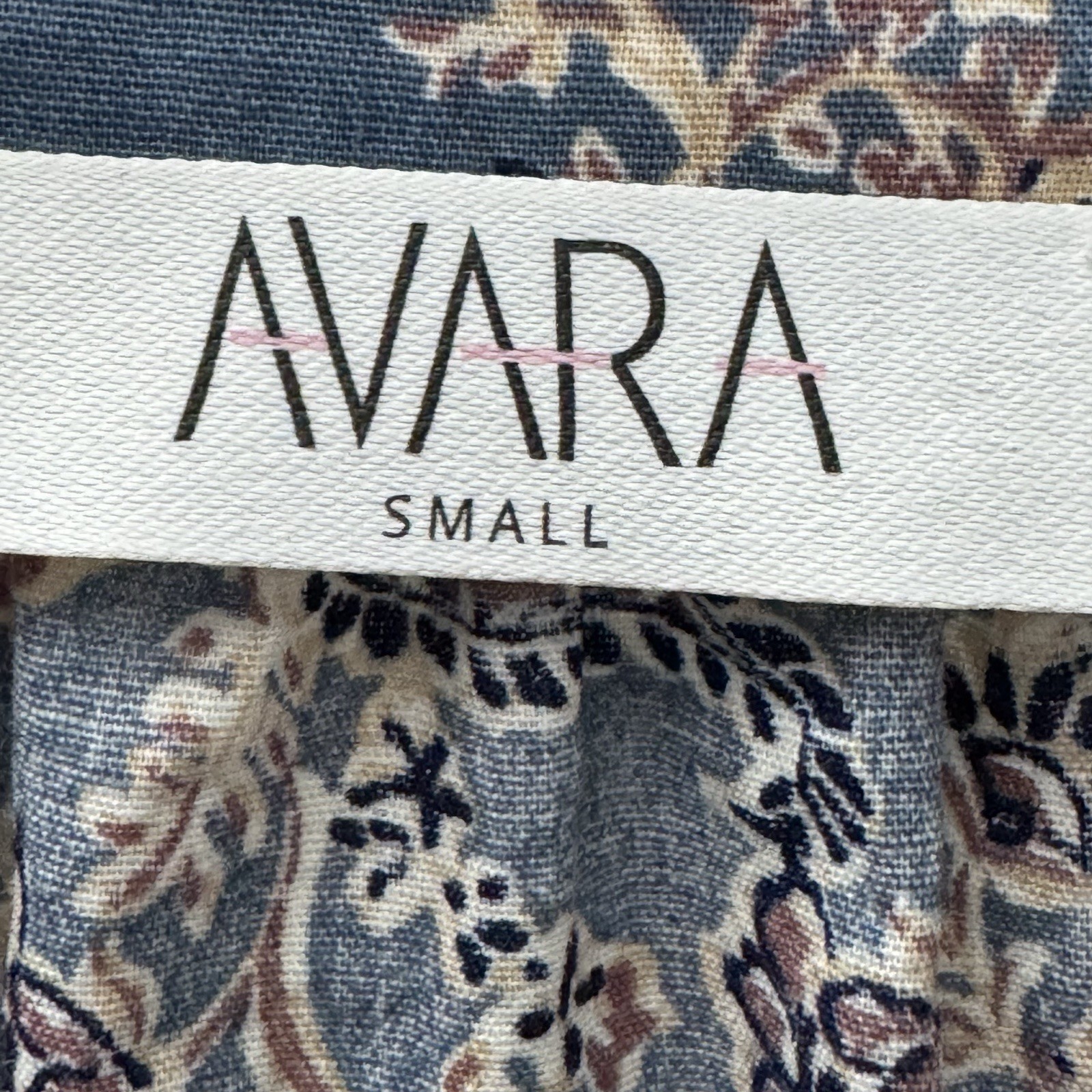 Avara Paisley Blouse Blue Boho Cottagecore Smocked Yoke Tie Neck Size S