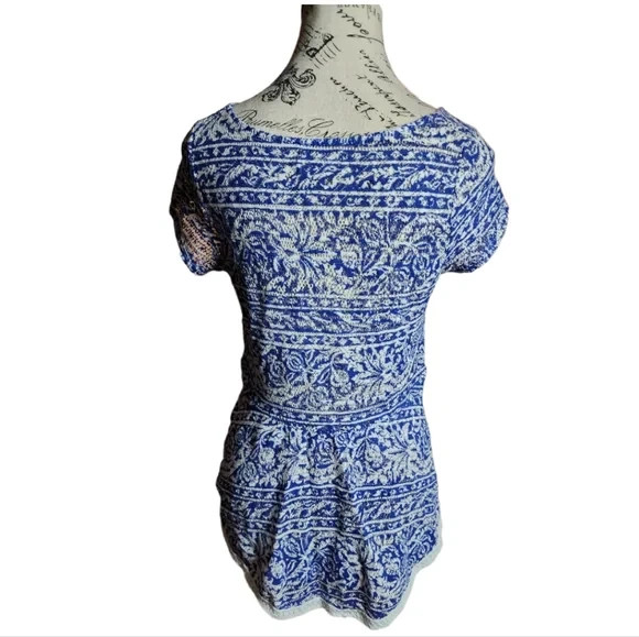 Anthropologie Meadow Rue Blue/White Boho Top Size Small