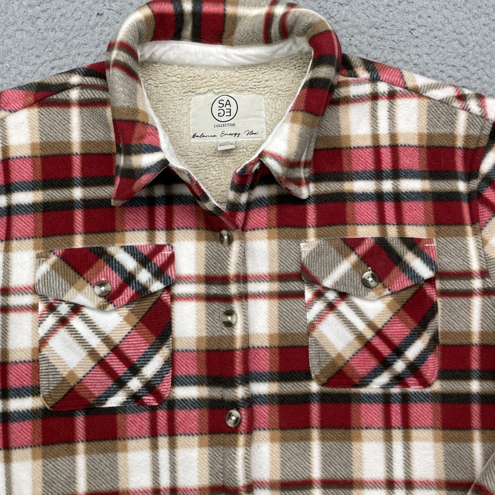 Sage Collective Flannel Shacket Womens Large Sherpa Lined Western Cabin Workwear