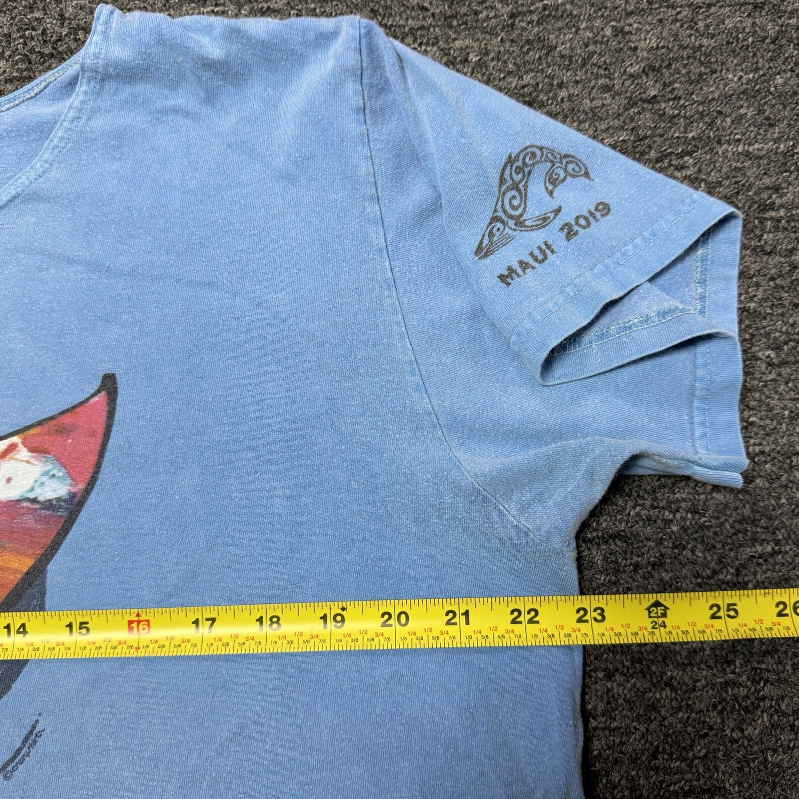 Womens Vintage Crazy Shirts Blue Hawaiian Dyed Maui Whale Tale T-Shirt Top Sz L
