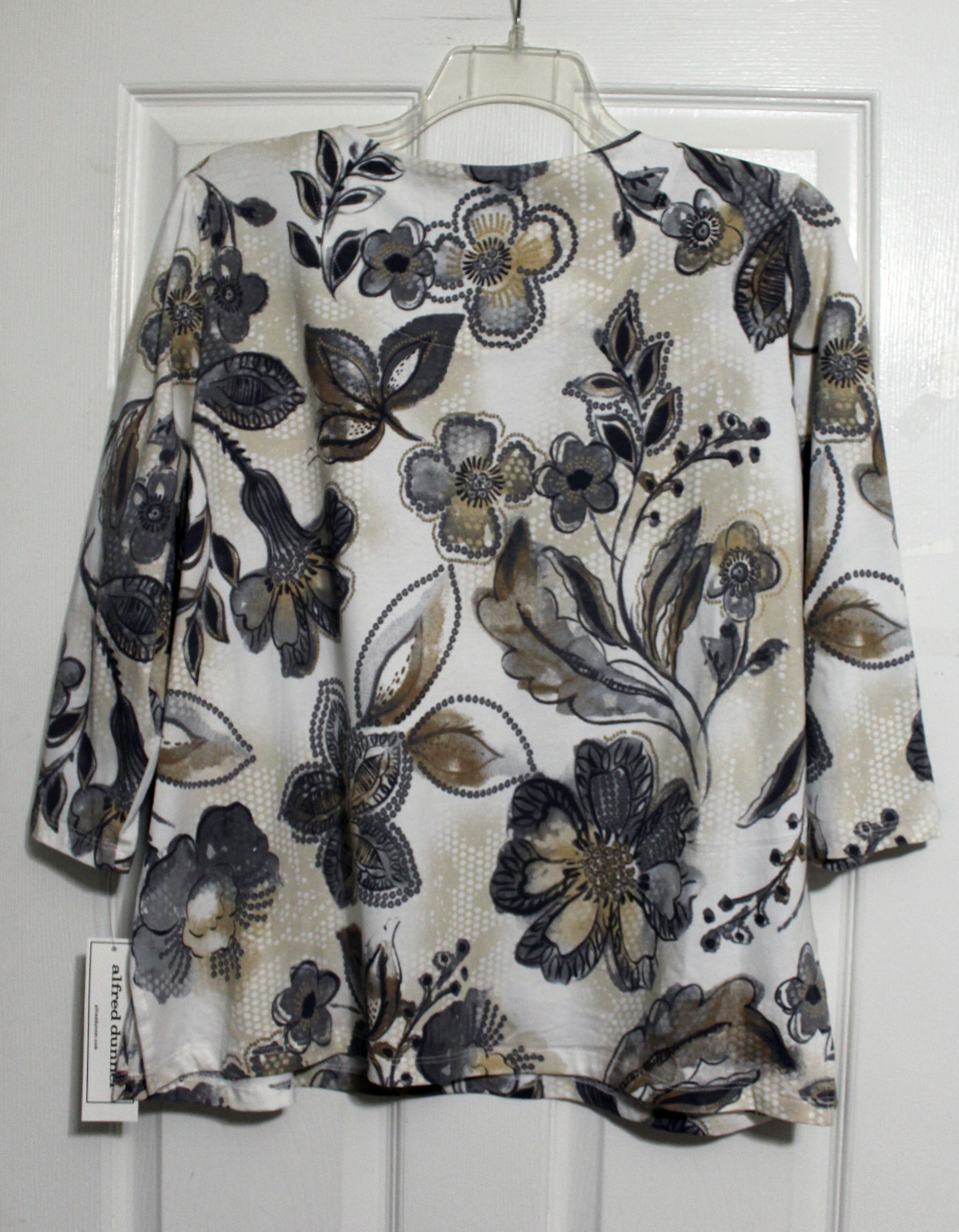 Alfred Dunner XL Brown Ivory Notch Neck Floral Shirt Top NWT