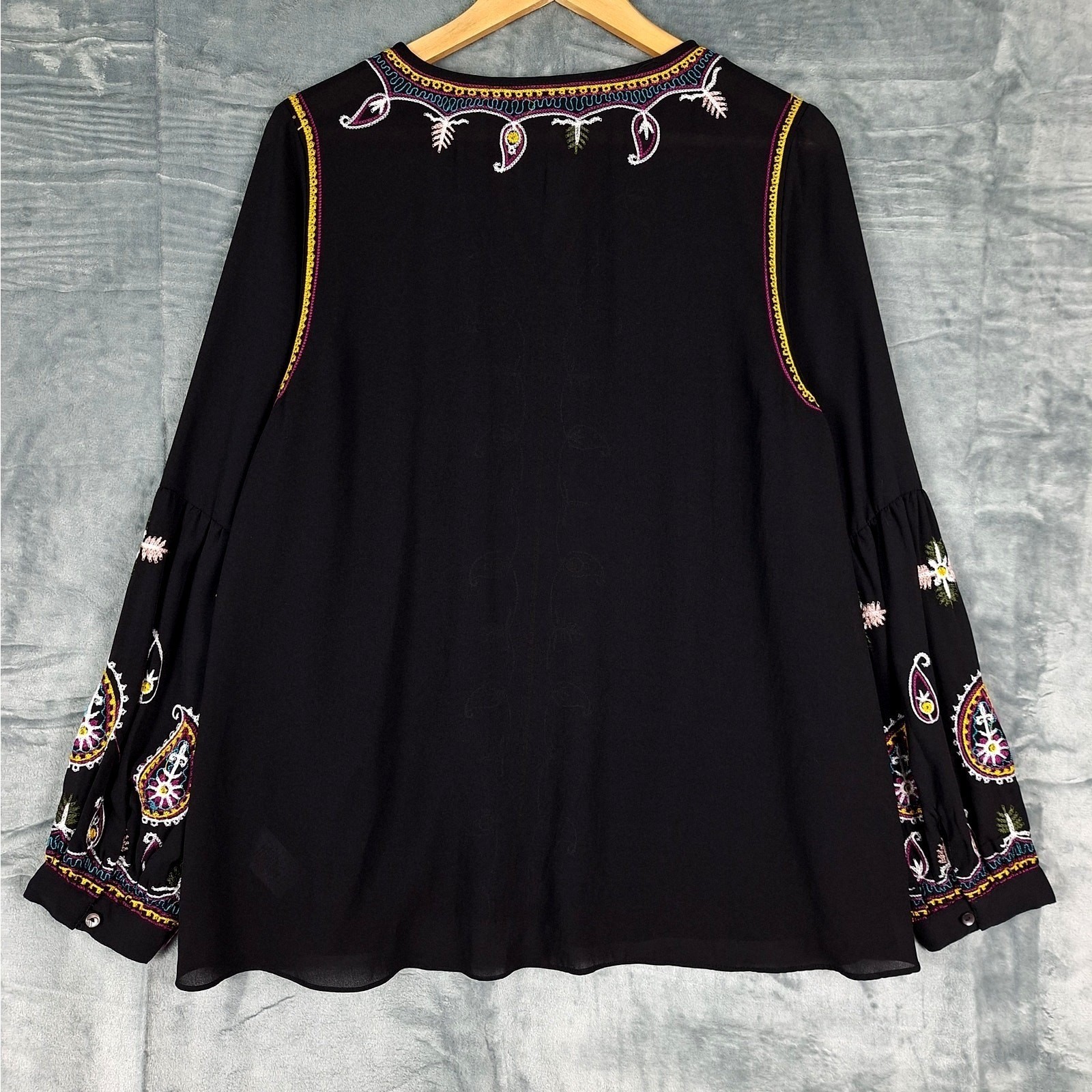 Womens Top Large Boho Peasant Embroidered Hippie Retro Festival Western Paisley