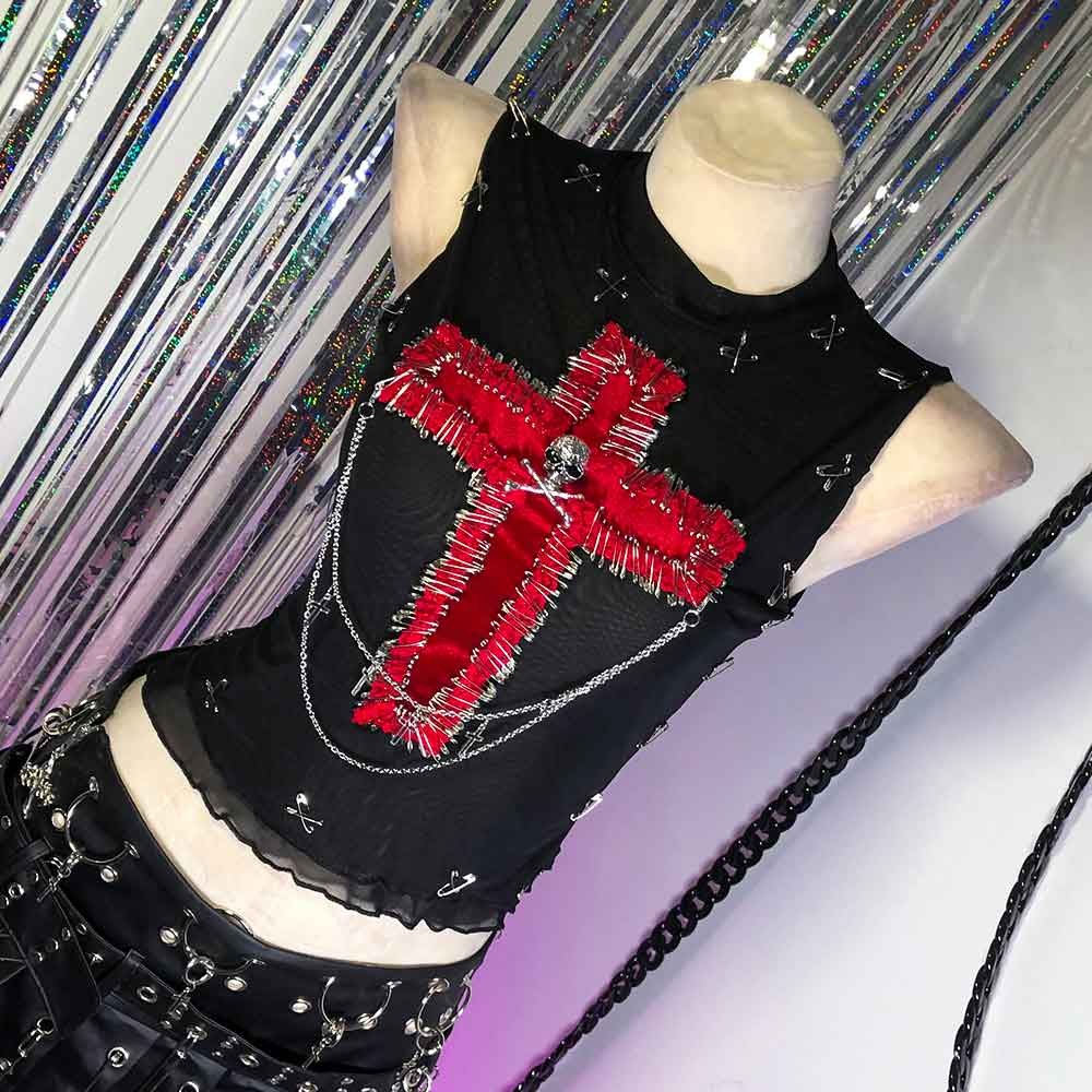 Goth Tops Punk Mini Rock Clothes Grunge Gothic Tank Emo Clothing Y2K Chic D3