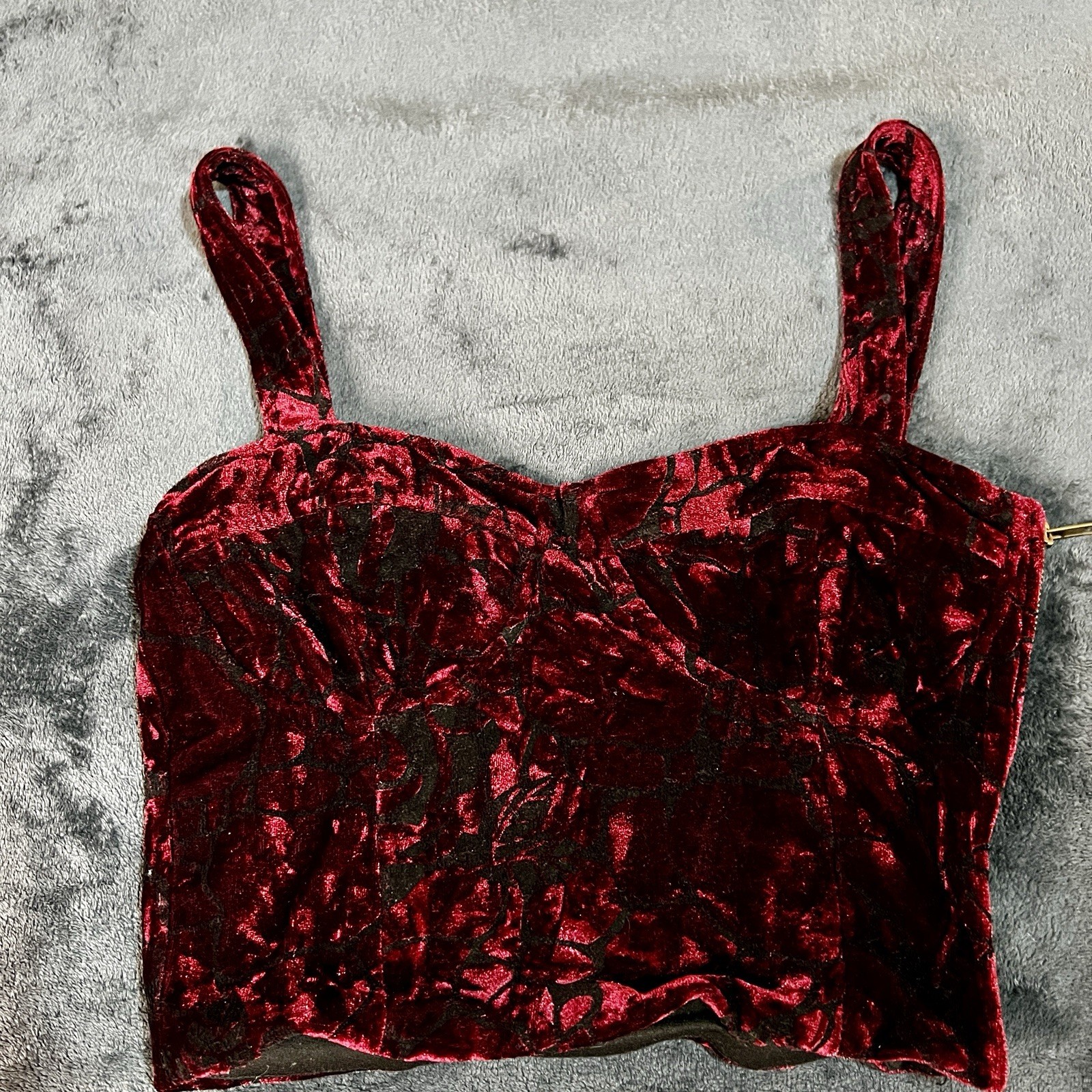 Lucca Couture Wms Burgundy Black Velvet Gothic Festival Rave Bustier Crop Top XS