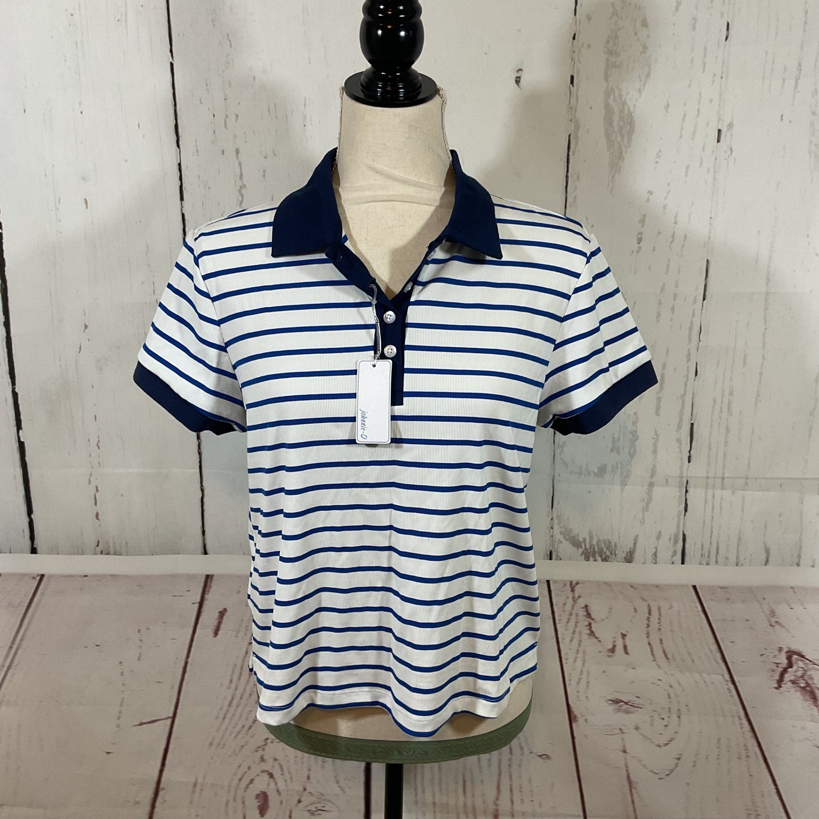 Johnnie O Maisie Womens Striped Polo Shirt S Golf Coastal Nautical Country Club