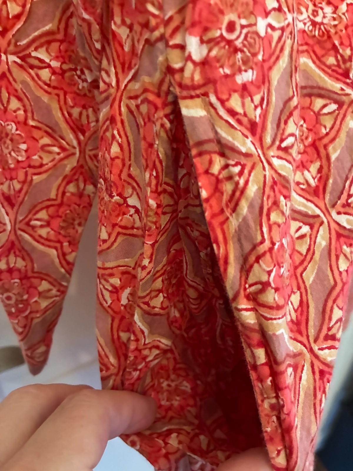 FABINDIA Top Womens XL Cotton Tunic Kurta 3/4 Sleeve orange and pink