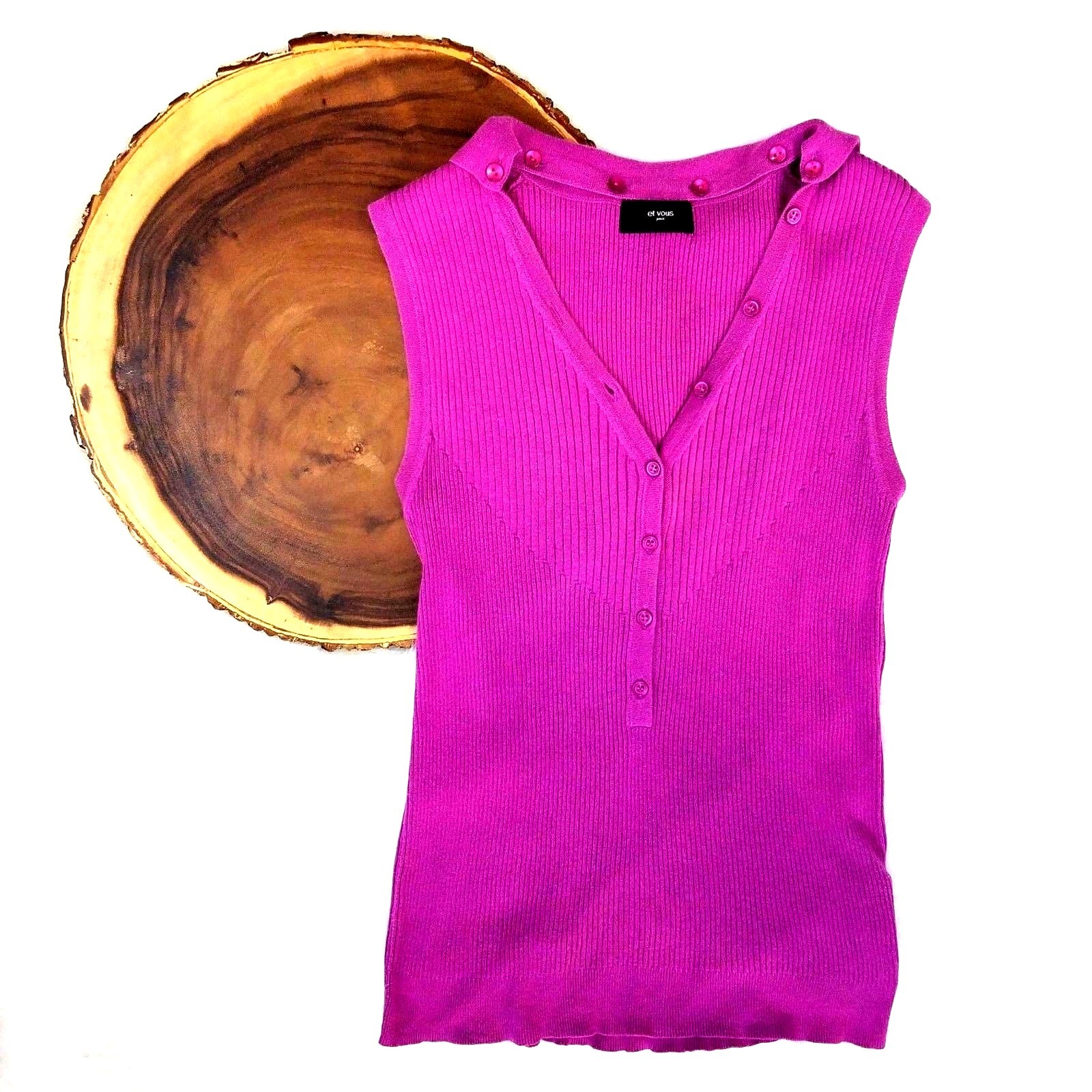 Et Vous Paris Women’s Sleeveless Collared Top Sz S Velvet Tank Sweater Euc