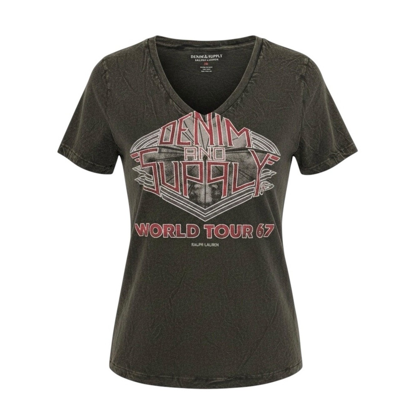 Denim & Supply Ralph Lauren World Tour 67 Graphic Tee Acid Bleach Wash Medium