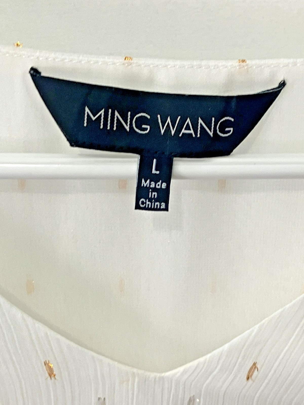 Ming Wang Womens L Clothing Blouse Top 3/4 Sleeve V-Neck cream ivory gold silver