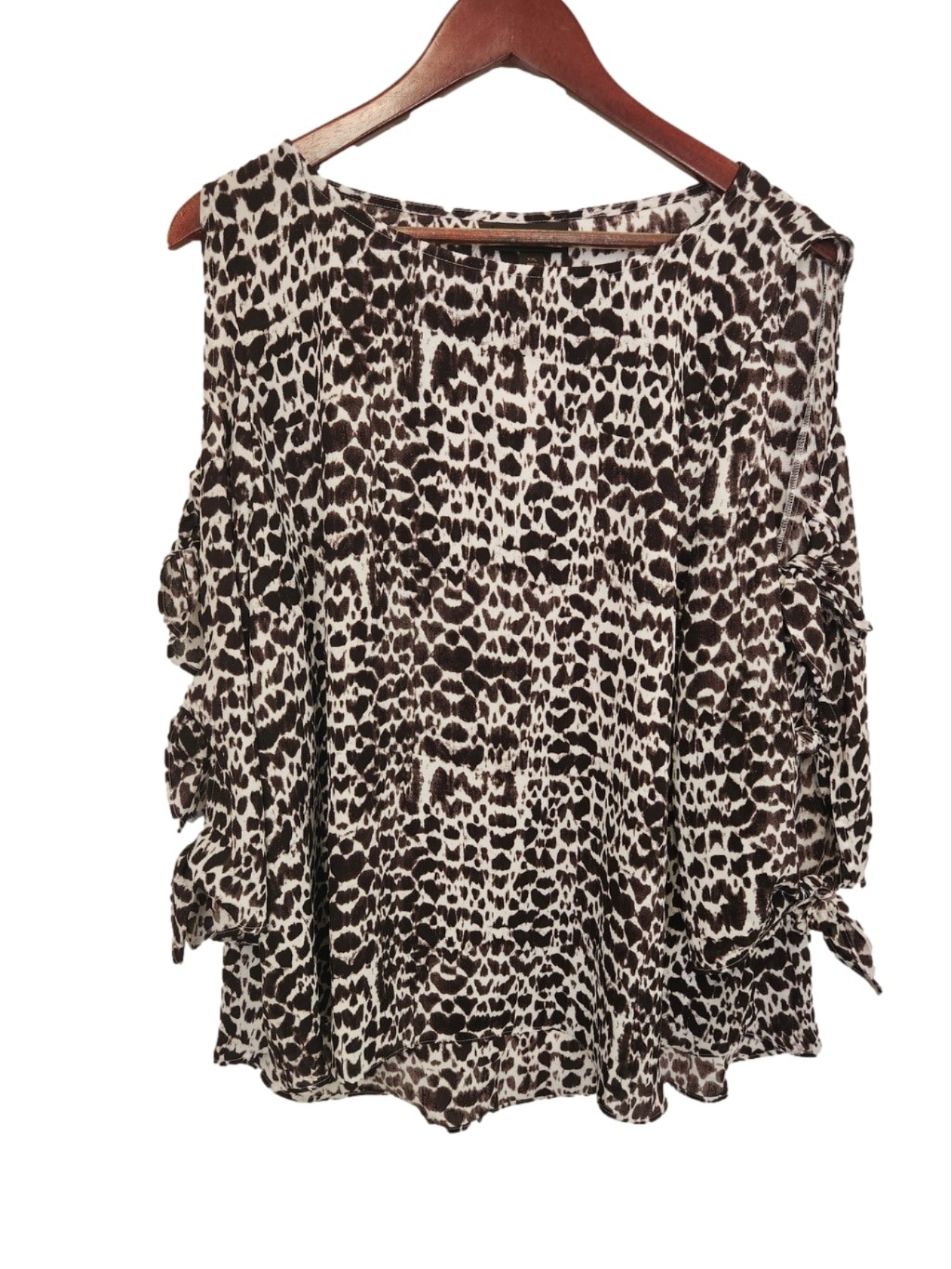 Bold Elements Animal Print Cold Shoulder Blouse XXL Brown & White