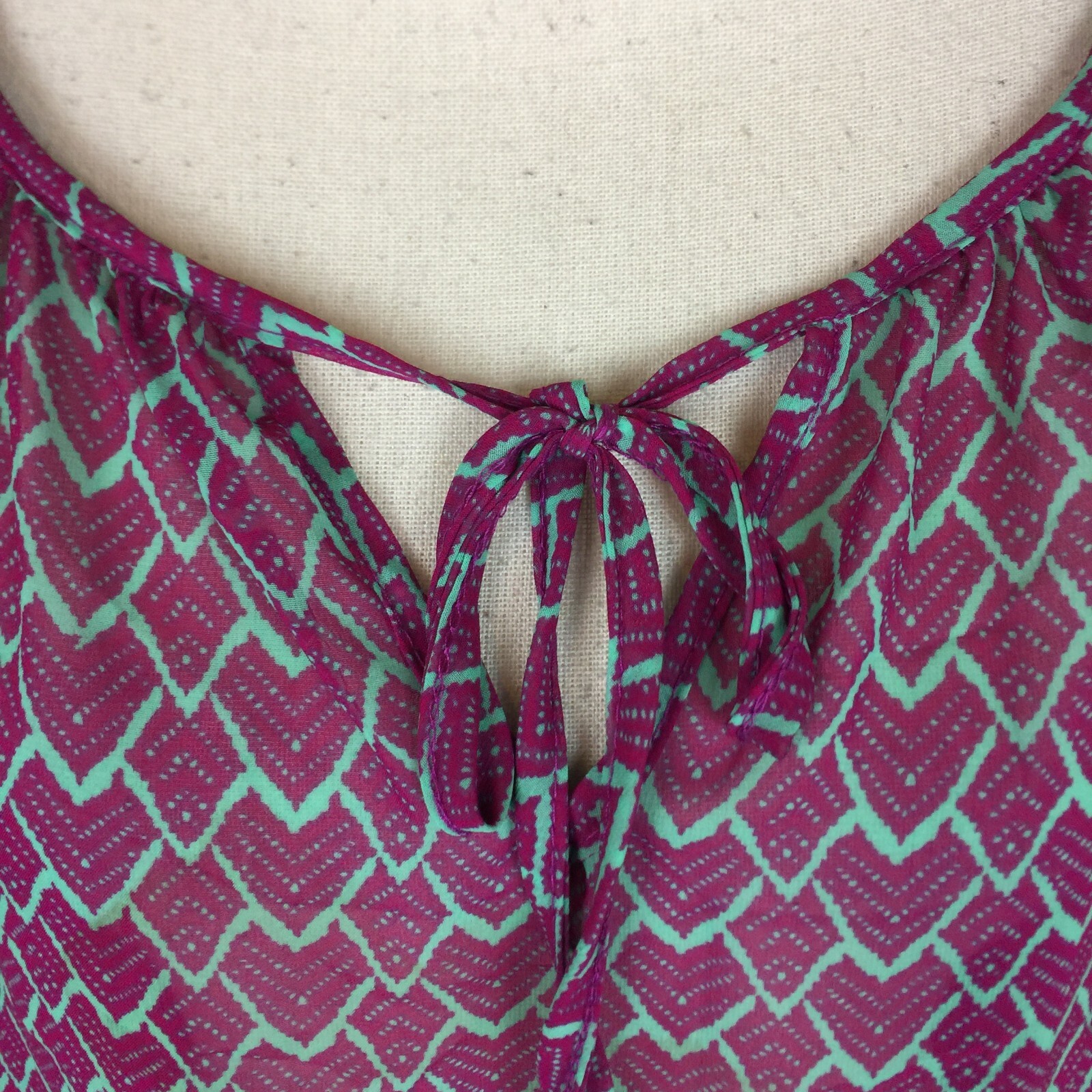 Olivia Moon Peasant Blouse Top XL Womans Purple Heart Print Sheer Elastic Waist