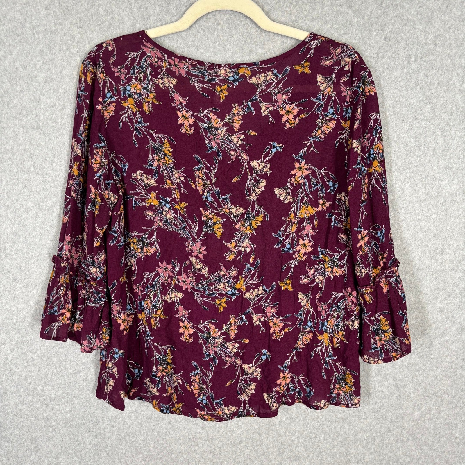 Xhilaration Blouse Medium Burgundy Tiered Smocked Cottage Peasant Boho Farmhouse
