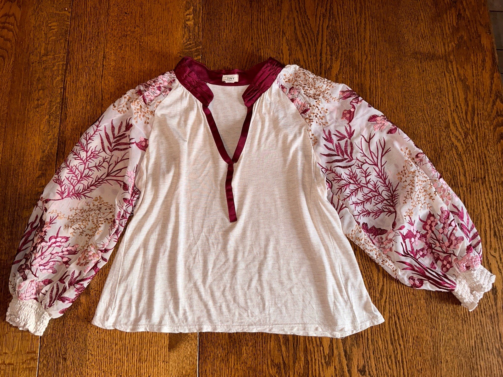 Anthropologie Tiny Floral Heavily Embroidered Bishop Puff Sleeve Boho Shirt XS