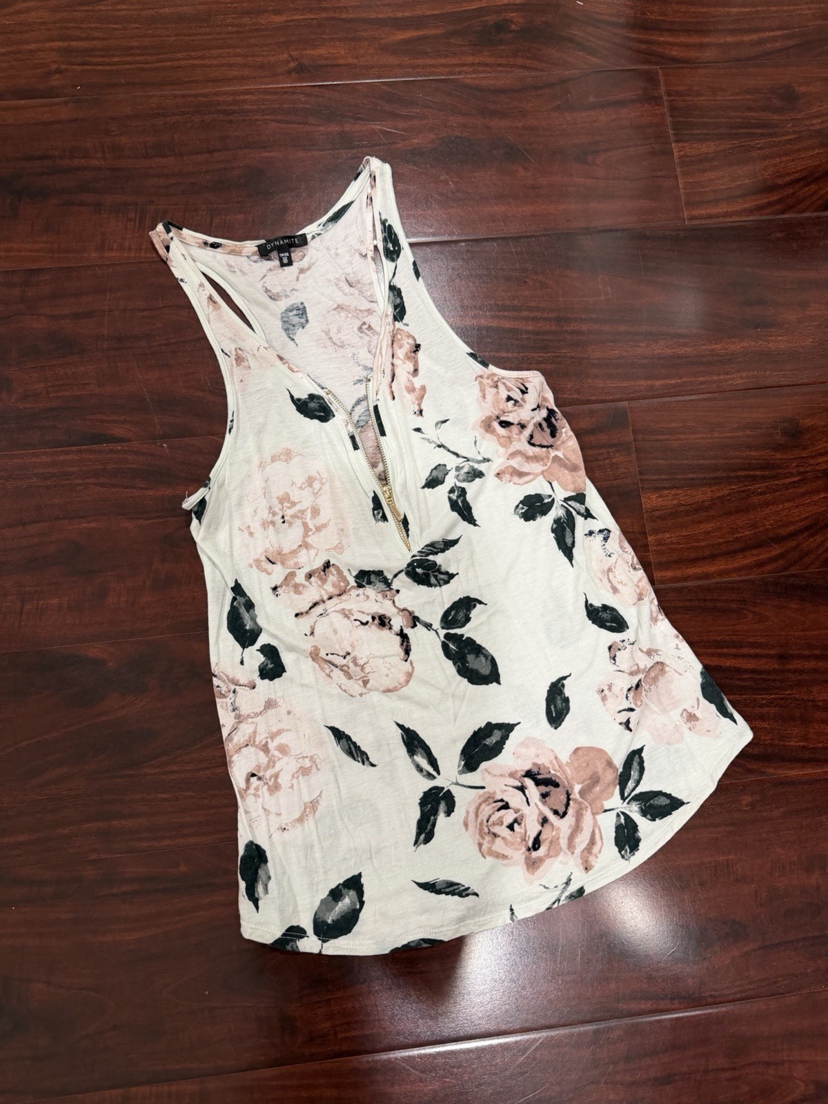 Dynamite floral summer tank zip front racer back XS women’s
