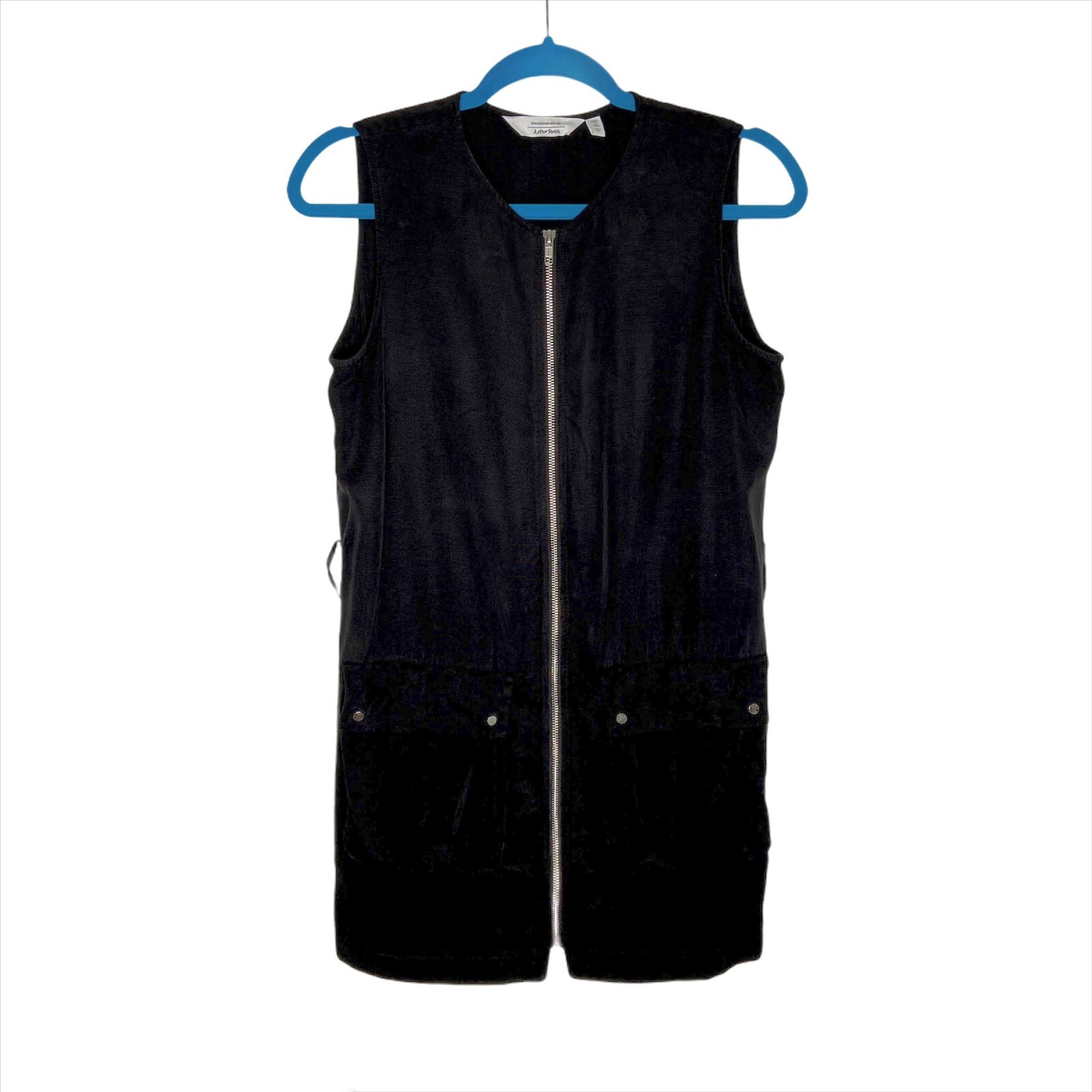 & Other Stories Solid Black Viscose Blend Zipper Front Utility Tunic Vest Size 6