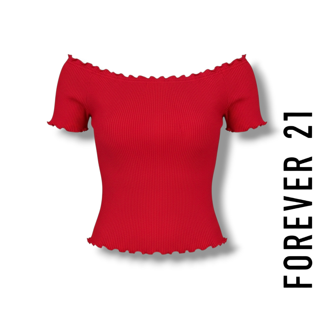 Forever 21 + women’s Plus Size red Ribbed off the shoulder bodycon Cropped top