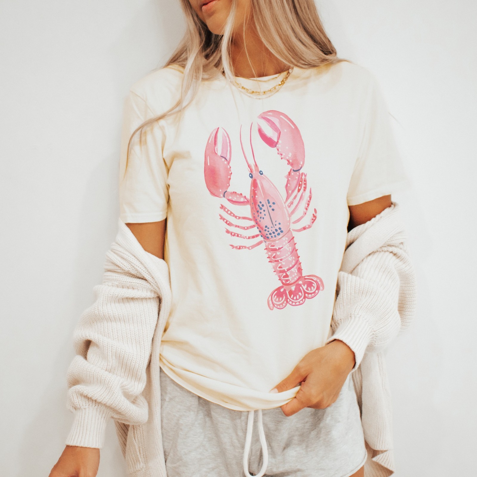Watercolor Crustacean Graphic Tee Vibrant Sea Creature Art Design
