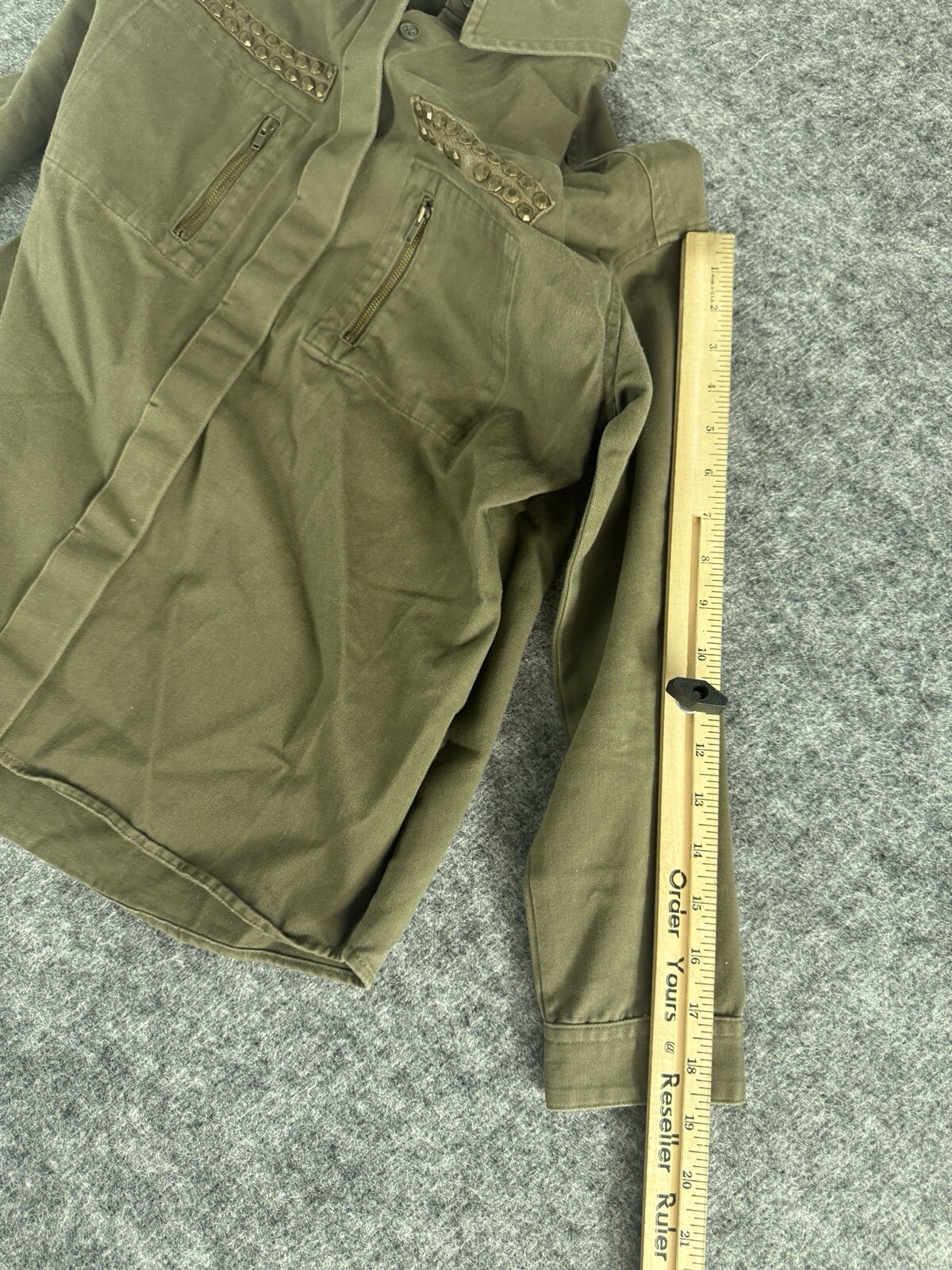 LEPSIM Lowrys Farm Shirt Women F Medium Green Army Military Pockets Japan N333