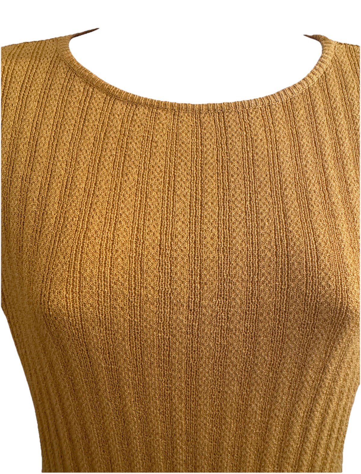 Requirements Womens Medium Vertically Ribbed Knit Short Sleeve Top Gold