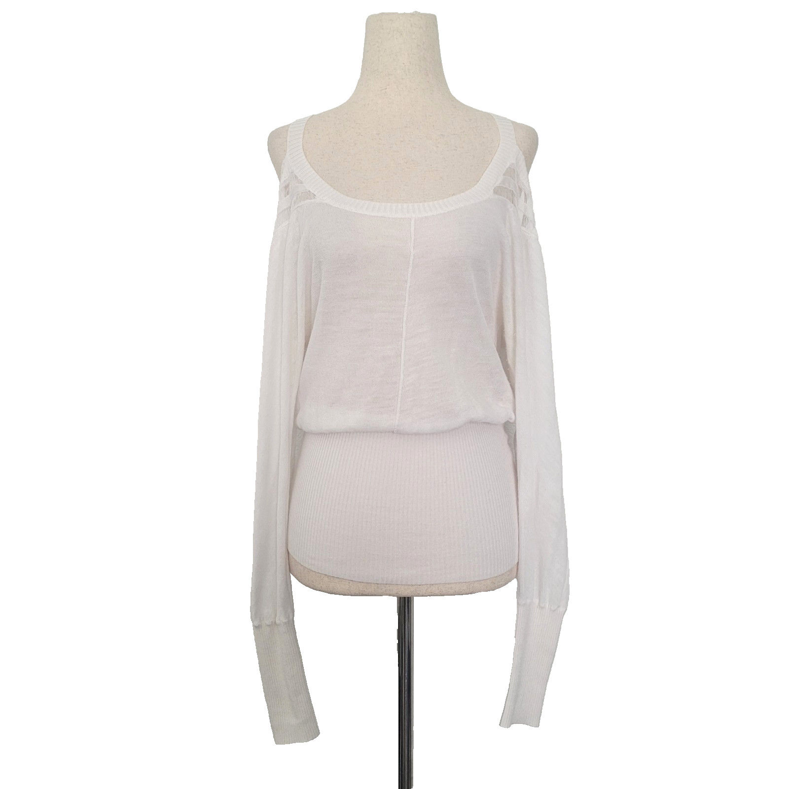 Y2k Bebe Sheer Knit Cut Out Cold Shoulder Slouchy Top Size S Dainty Coquette